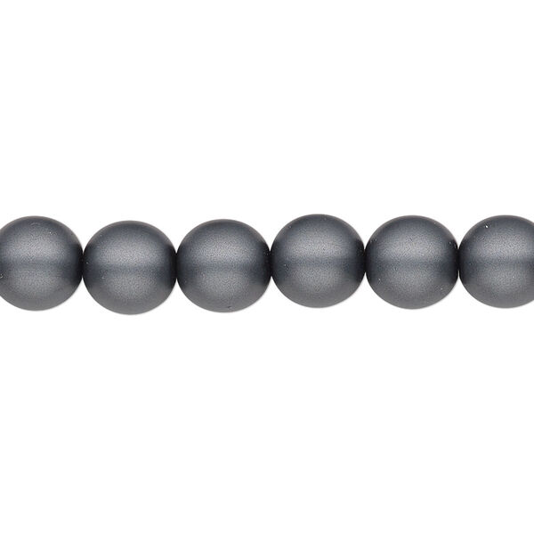 Bead, Czech pearl-coated glass druk, opaque matte dark grey, 8mm round. Sold per 15-1/2" to 16" strand. image number 0