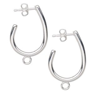 Earring hoop 1pkg100 silver-plated, 25x17mm 0.75 teardrop / closed loop / earnuts, 20 gauge carbon steel / stainless steel 50 pair