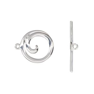 Clasp toggle 1pkg1 sterling silver, 15mm swirl round, 1-strand