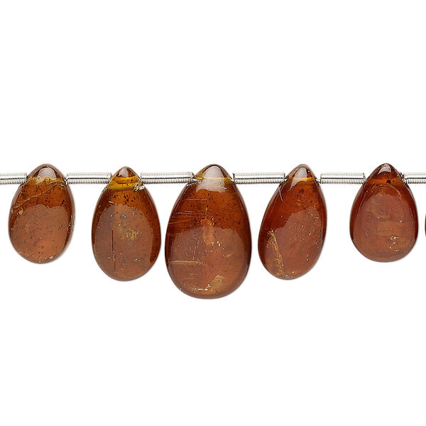 Bead, amber kyanite (natural), 7x4mm-14x9mm hand-cut top-drilled graduated puffed teardrop with 0.4-1.4mm hole, A- grade, Mohs hardness 4 to 7-1/2. Sold per pkg of 26. image number 0