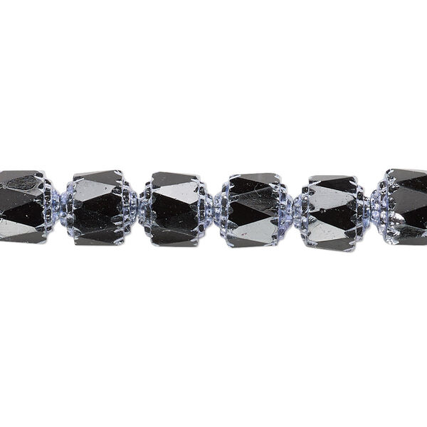 Bead, Czech glass, opaque jet and metallic purple, 8mm round cathedral. Sold per 15-1/2" to 16" strand. image number 0
