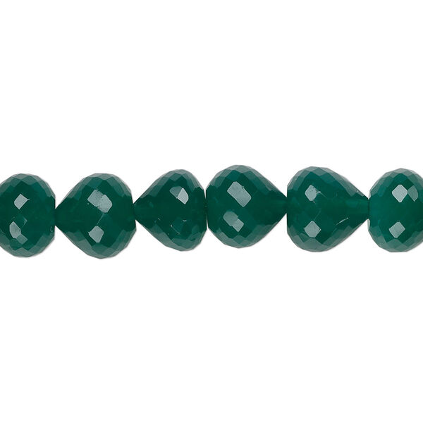 Bead, green onyx (dyed), 9x8mm hand-cut faceted teardrop, B+ grade, Mohs hardness 6-1/2 to 7. Sold per pkg of 10. image number 0