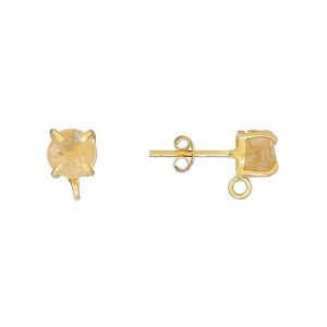 Sterling silver / citrine 1pkg2, rough nugget earstud / closed loop gold-plated 5-7mm