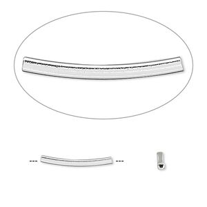 Bead, sterling silver, 15x1.5mm curved square tube. Sold per pkg of 10.