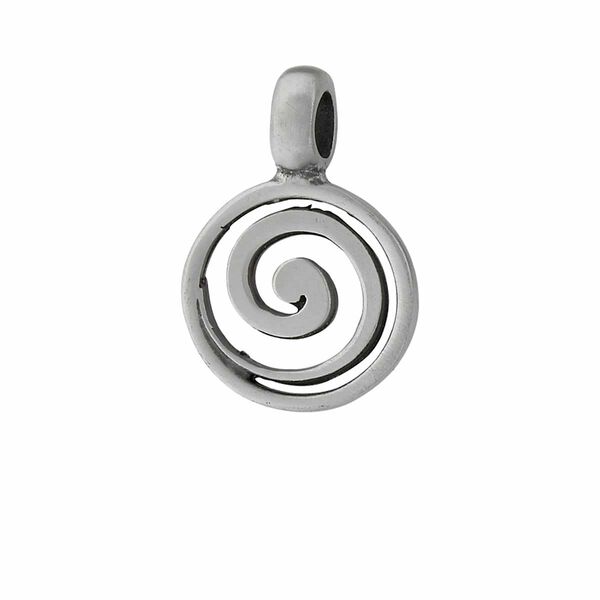 Pendant, "pewter" (zinc-based alloy), 38x26mm flat round with spiral design. Sold individually. image number 0