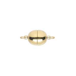 Clasp magnetic 1pkg1 gold-plated, 11x9mm oval, brass 1-strand