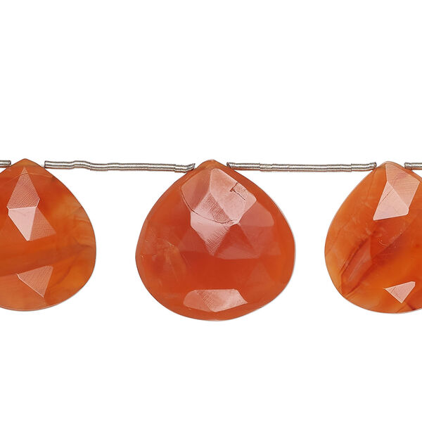 Carnelian 1pkg9, hand-cut top-drilled faceted puffed teardrop bead, graduated 14x13mm-27x26mm image number 0