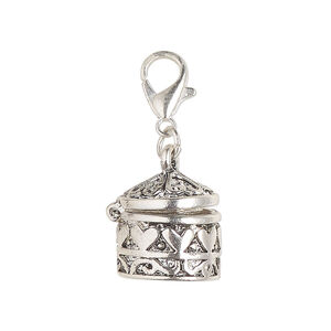Drop 1pkg1, antique silver-finished "pewter" (zinc-based alloy), 15x13mm cylinder prayer box with hearts and swirls / magnetic closure / lobster claw clasp.