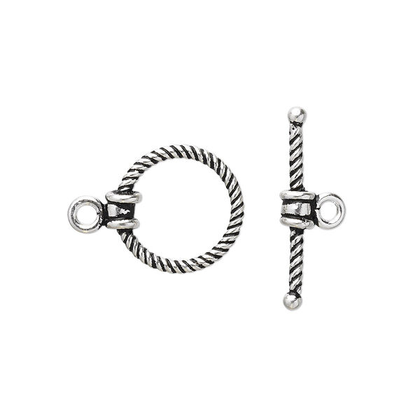 Clasp, toggle, antiqued sterling silver, 14.5x14mm twisted round. Sold individually. image number 0