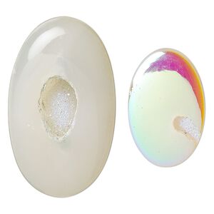 Druzy agate 1pkg2, hand-cut non-calibrated dichroic oval cab 20x14mm-46x34mm