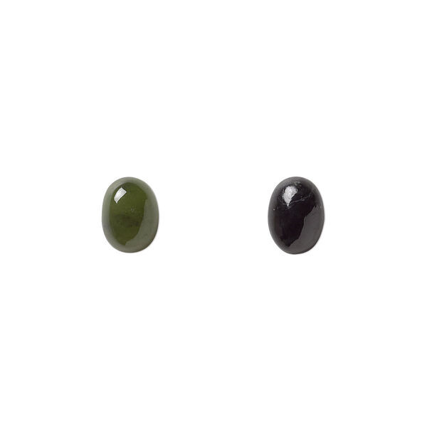 Cabochon, nephrite jade (natural), 8x6mm calibrated oval, B grade, Mohs hardness 6 to 6-1/2. Sold per pkg of 2. image number 0