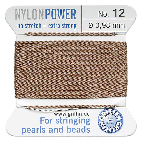 Thread, Griffin, nylon, beige, size #12. Sold per 2-meter card (approximately 78 inches). image number 0