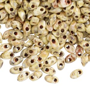 Seed bead, Miyuki, glass, pkg/250g, 7x4mm long magatama, opaque Picasso white, (LMA-4512).