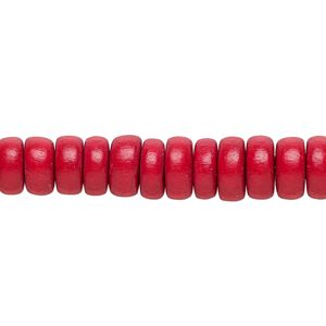 Bead, Taiwanese cheesewood (dyed / waxed), red, 8x4mm rondelle. Sold per pkg of (2) 15-1/2" to 16" strands.