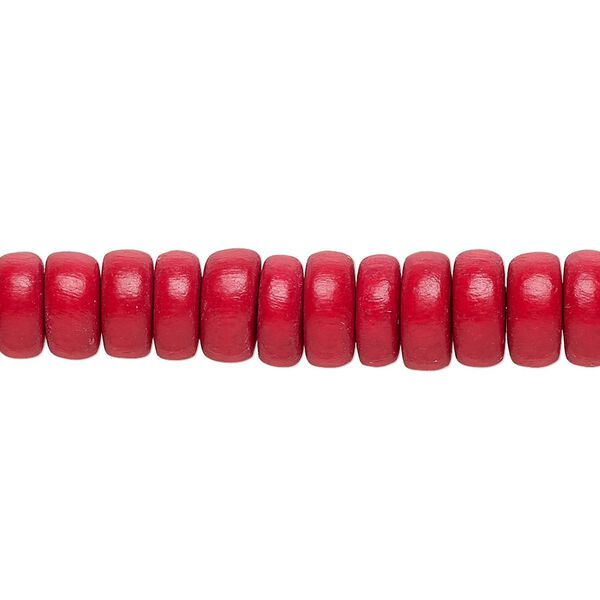 Bead, Taiwanese cheesewood (dyed / waxed), red, 8x4mm rondelle. Sold per pkg of (2) 15-1/2" to 16" strands. image number 0