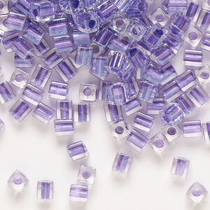 Seed bead, Miyuki 1pkg10g, glass, 3.5-3.7mm square, transparent metallic purple inside dyed color clear (SB-2607)