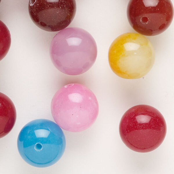 Bead mix, quartz (dyed), multicolored, 11-13mm round, C grade, Mohs hardness 7. Sold per 4-ounce pkg, approximately 45 beads. image number 0