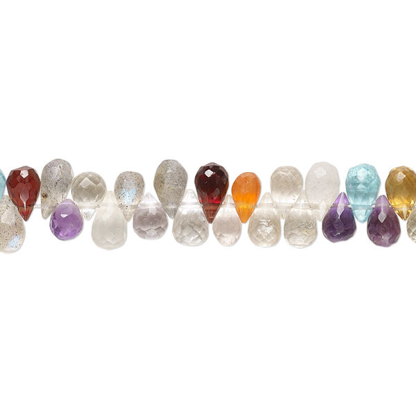 Multi-gemstone 1pkg1, hand-cut top-drilled micro-faceted teardrop bead 8 inch 5x3mm-6x4mm image number 0