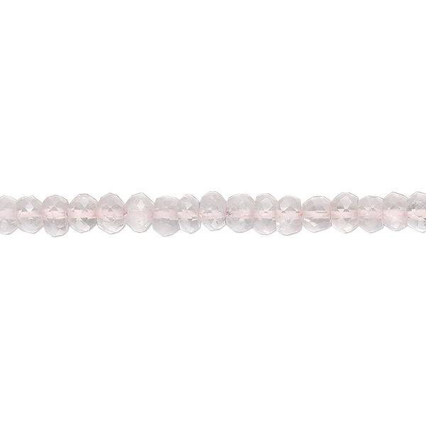 Bead, rose quartz (natural), 3x2mm-4x3mm hand-cut faceted rondelle, B grade, Mohs hardness 7. Sold per 15-1/2" to 16" strand. image number 0