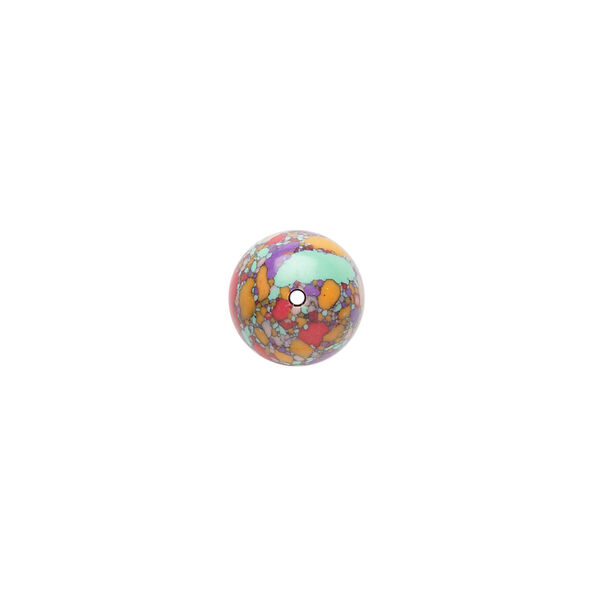 Bead, resin, multicolored, 10mm round with mosaic design. Sold per 15-1/2" to 16" strand. image number 1