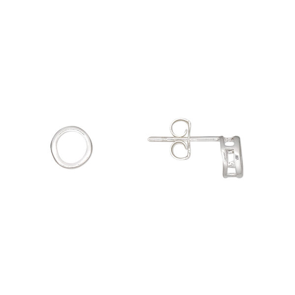 Earstud, sterling silver, 7mm round with 5mm round setting. Sold per pair. image number 0