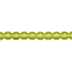 Bead, Czech glass druk, transparent olivine, 6mm round. Sold per 15-1/2" to 16" strand.