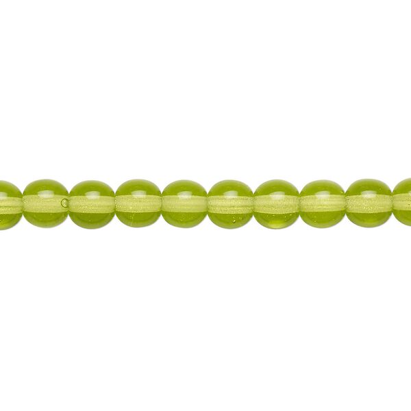 Bead, Czech glass druk, transparent olivine, 6mm round. Sold per 15-1/2" to 16" strand. image number 0