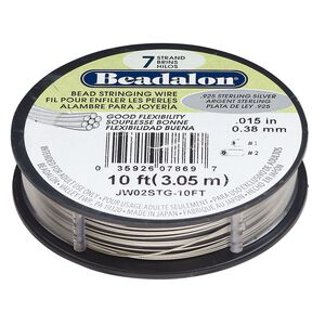 Wire, Beadalon®, sterling silver and nylon, pkg/10-foot spool, 0.015-inch, 7-strand.