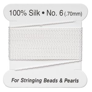 Thread, silk, white, size #6. Sold per 2-meter card.