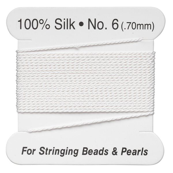Thread, silk, white, size #6. Sold per 2-meter card. image number 0
