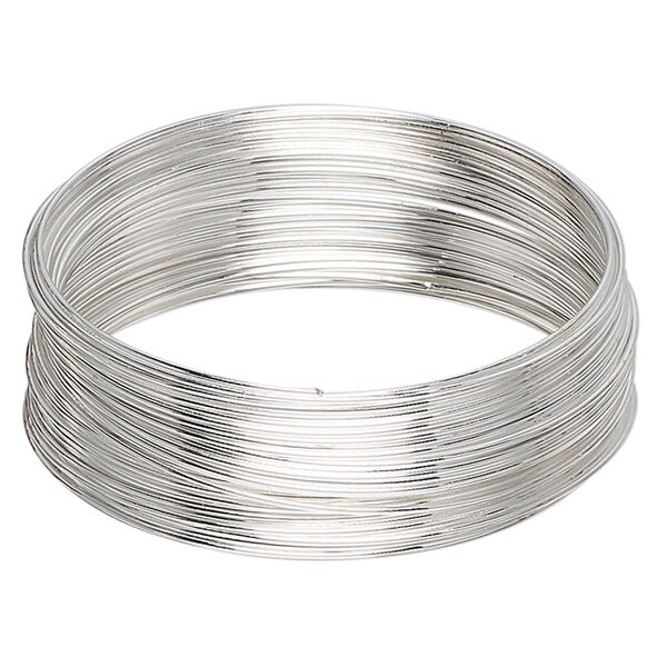 Memory wire, silver-plated carbon steel, 2-1/4 inch bracelet, 0.65-0.75mm thick. Sold per 1-ounce pkg, approximately 50 loops. image number 0