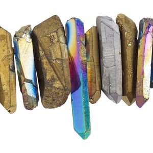 Quartz crystal 1pkg1, electroplated hand-cut top-drilled natural point bead 4 inch 15x4mm-35x8mm