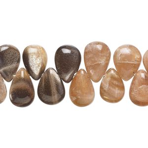 Coffee moonstone / peach moonstone 1pkg1, hand-cut top-drilled puffed teardrop bead natural 8 inch 9x7mm-13x8mm