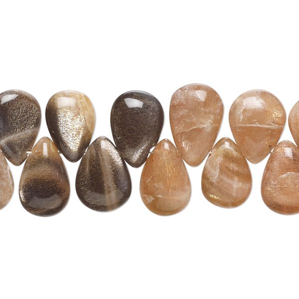 Coffee moonstone / peach moonstone 1pkg1, hand-cut top-drilled puffed teardrop bead natural 8 inch 9x7mm-13x8mm image number 0