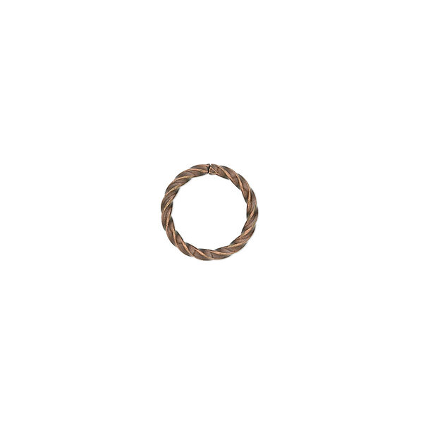 Jump ring, antique copper-plated brass, 10mm twisted round, 8mm inside diameter, 16 gauge. Sold per pkg of 500. image number 0