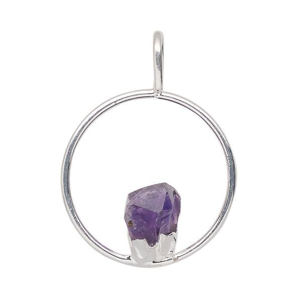 Pendant, Everyday Jewelry, silver-plated brass and amethyst (natural), 34x25mm-36x27mm open round. Sold individually. image number 0