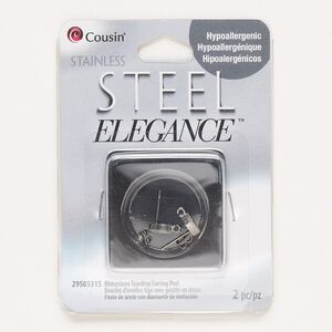 Earstud 1pkg2, 8x6mm teardrop / open loop / earnuts, steel / stainless steel / glass rhinestone 1 pair