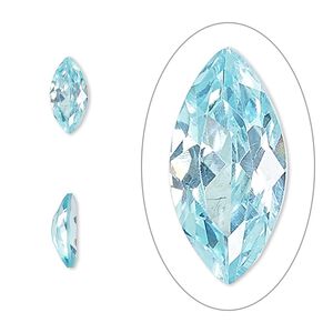 Gem, cubic zirconia, aqua blue, 10x5mm faceted marquise, Mohs hardness 8-1/2. Sold individually.