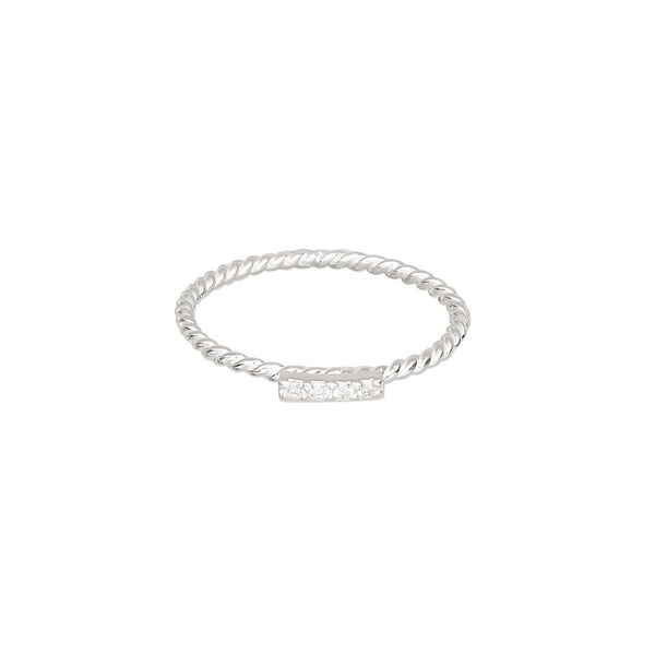 Ring, Create Compliments®, cubic zirconia and sterling silver, clear, 1.5mm wide twisted, size 7. Sold individually. image number 0