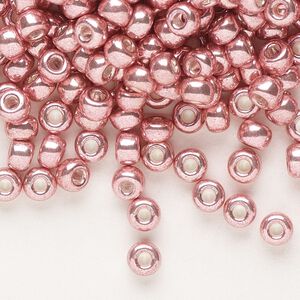 Seed bead, Miyuki, glass, pkg/25g, #6 rocaille, opaque galvanized pink blush, (RR-1067).