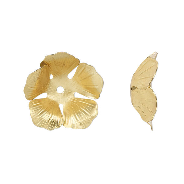 Bead cap, gold-finished copper, 19x6mm flower, fits 10-12mm round bead. Sold per pkg of 10. image number 0