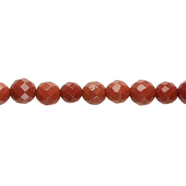 Bead, red jasper (natural), 6mm faceted round, B grade, Mohs hardness 6-1/2 to 7. Sold per 15-1/2" to 16" strand. image number 0