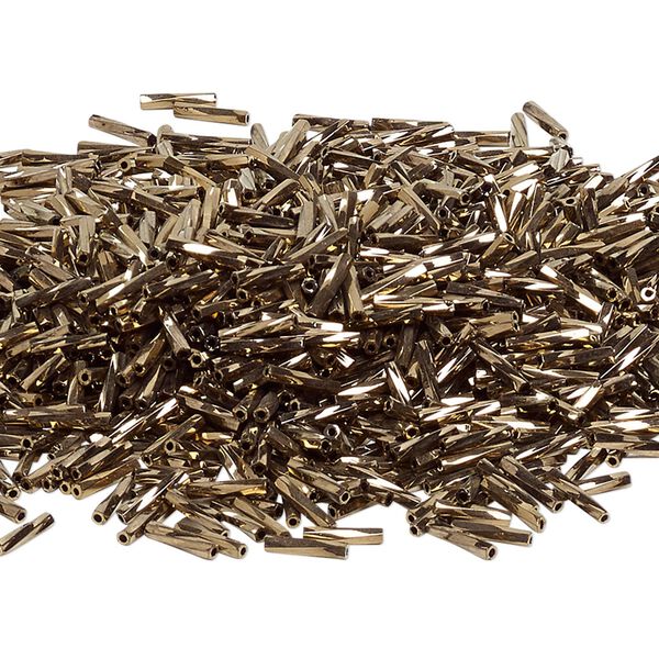 Bead, Miyuki, bugle bead, glass, pkg/50 g, 9x2mm center-drilled twisted, opaque dark gold, (TW-457). image number 0