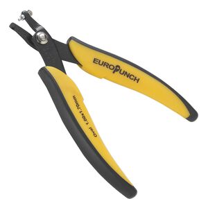 Hole punch pliers, EUROTOOL®, carbon steel and plastic, black and yellow, 5-3/4 inches with 1.7x1mm oval hole. Sold individually.