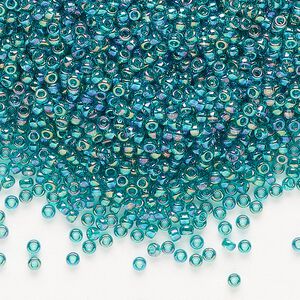 Seed bead, Miyuki, glass, pkg/250g, #11 rocaille, translucent rainbow teal (RR-2458).