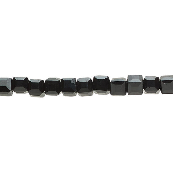 Bead, Celestial Crystal®, 18-facet, opaque black, 4mm faceted cube. Sold per 16" strand. image number 0