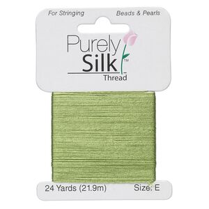 Thread, Purely Silk™, bright green, size E. Sold per 24-yard card.