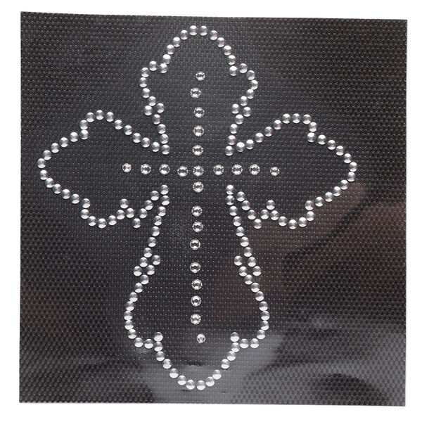 Iron-on transfer 1pk silver and crystal clear, fancy cross 4x3 inch image number 0