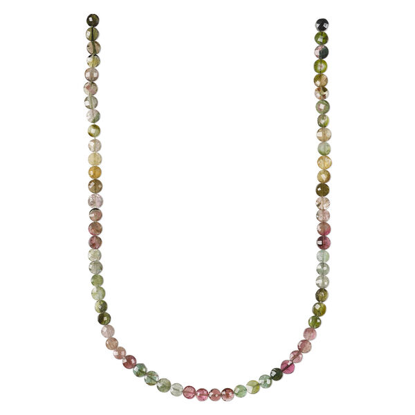 Multi-tourmaline 1pkg1, hand-cut faceted puffed flat round bead, 15 inch 5-6mm image number 2