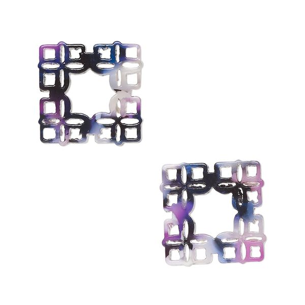 Component, resin, purple / dark purple / white, 20mm square with cutouts. Sold per pkg of 8. image number 0